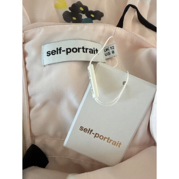 Self-Portrait‎ Dress Size 8 Pink Floral Chiffon Front Tie Midi Wedding Occasion - Picture 10 of 12